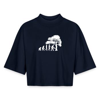 Tree Wood Saw Sawdust Lumberjack Woodwork - Boxy Women's Recycled 1/2 Sleeved T-Shirt by Stanley/Stella - navy - Front - AI Model Female 172 light (172cm)