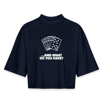 Card Game Gambling Casino Poker Statement - Boxy Women's Recycled 1/2 Sleeved T-Shirt by Stanley/Stella - navy - Front - AI Model Female 172 light (172cm)
