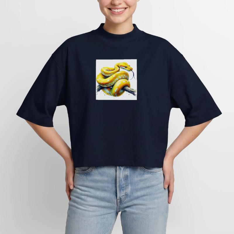 Python jaune T-shirt femme coupe boxy recyclé manches mi-longues Stanley/Stella