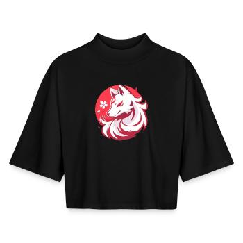 Asian Style White Fox - Boxy Women's Recycled 1/2 Sleeved T-Shirt by Stanley/Stella - black - Front - AI Model Female 172 light (172cm)