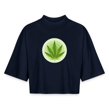 Kreisförmiges grafisches Cannabisblatt - Boxy Frauen Recyceltes 1/2 Sleeved T-Shirt by Stanley/Stella - Navy - Vorne - AI Model Female 172 light (172cm)