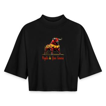 The Pride Gran Canaria Flag Design - Boxy Women's Recycled 1/2 Sleeved T-Shirt by Stanley/Stella - black - Front - AI Model Female 172 light (172cm)