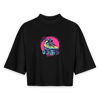 Neon Roller Skates 90s 80s Retro Vintage - Boxy Women's Recycled 1/2 Sleeved T-Shirt by Stanley/Stella - black - Front - AI Model Female 172 light (172cm)