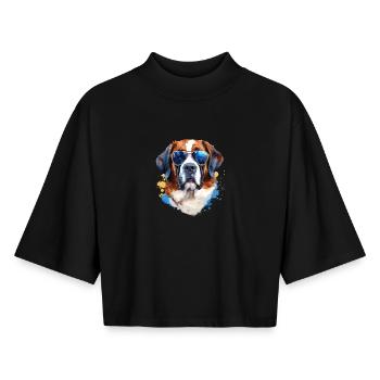 Saint Bernard with sunglasses - Boxy Women's Recycled 1/2 Sleeved T-Shirt by Stanley/Stella - black - Front - AI Model Female 172 light (172cm)