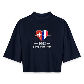 Schweiz und Frankreich 100% Freundschaft - Boxy Frauen Recyceltes 1/2 Sleeved T-Shirt by Stanley/Stella - Navy - Vorne - AI Model Female 172 light (172cm)