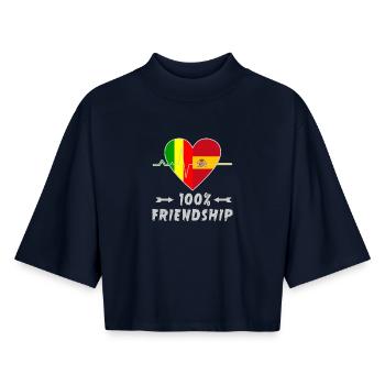 100 % amitié entre le Mali et l'Espagne - T-shirt femme coupe boxy recyclé manches mi-longues Stanley/Stella - marine - Devant - AI Model Female 172 light (172cm)