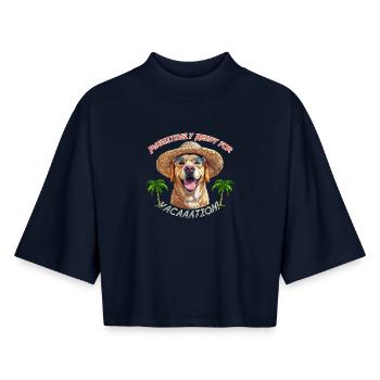 Labrador in summer look: Pawsitively Ready - Boxy Women's Recycled 1/2 Sleeved T-Shirt by Stanley/Stella - navy - Front - AI Model Female 172 light (172cm)