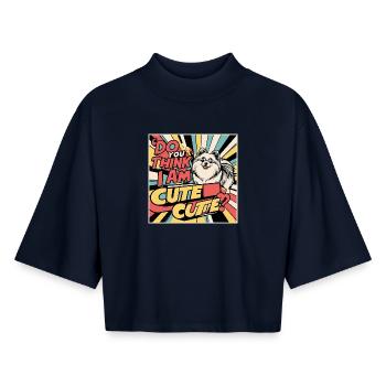 Funny Pomeranian Dog - Do You Think I Am Cute? - Boxy Women's Recycled 1/2 Sleeved T-Shirt by Stanley/Stella - navy - Front - AI Model Female 172 light (172cm)