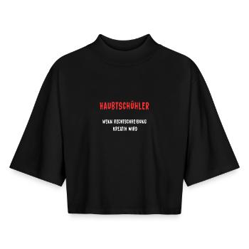 Haubtschühler – Kreative Rechtschreibung - Boxy Frauen Recyceltes 1/2 Sleeved T-Shirt by Stanley/Stella - Schwarz - Vorne - AI Model Female 172 light (172cm)