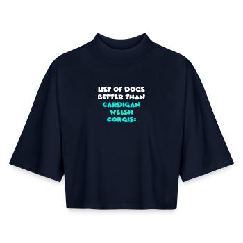 Cardigan Welsh Corgi - T-shirt femme coupe boxy recyclé manches mi-longues Stanley/Stella - marine - Devant - AI Model Female 172 light (172cm)