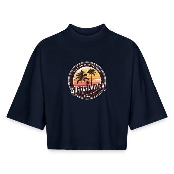 Guardalavaca Palmen und Strand Design - Boxy Frauen Recyceltes 1/2 Sleeved T-Shirt by Stanley/Stella - Navy - Vorne - AI Model Female 172 light (172cm)