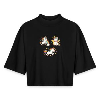 Unicorns - Boxy Frauen Recyceltes 1/2 Sleeved T-Shirt by Stanley/Stella - Schwarz - Vorne - AI Model Female 172 light (172cm)