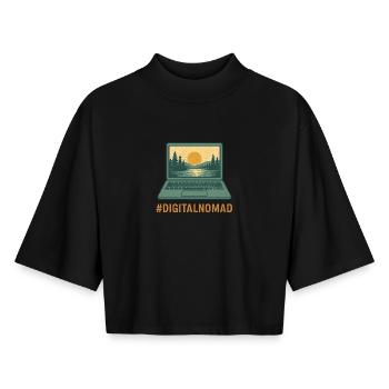 Digitaler Laptop Reisender & Natur bei Sonnenaufgang - Boxy Frauen Recyceltes 1/2 Sleeved T-Shirt by Stanley/Stella - Schwarz - Vorne - AI Model Female 172 light (172cm)