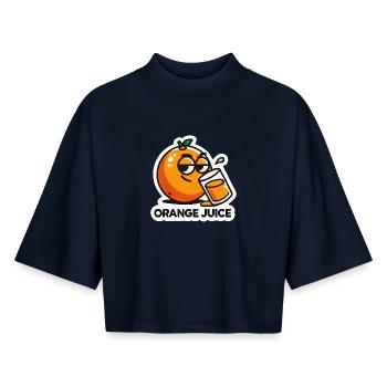 "Orange Juice" Fun Cartoon Citrus Drink - Boxy Women's Recycled 1/2 Sleeved T-Shirt by Stanley/Stella - navy - Front - AI Model Female 172 light (172cm)