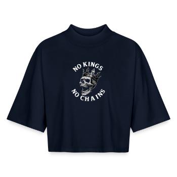 No Kings No Chains Skull - Boxy Frauen Recyceltes 1/2 Sleeved T-Shirt by Stanley/Stella - Navy - Vorne - AI Model Female 172 light (172cm)
