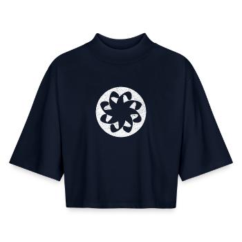 Signe d'éternité Chrétien Arménien - cercle blanc - T-shirt femme coupe boxy recyclé manches mi-longues Stanley/Stella - marine - Devant - AI Model Female 172 light (172cm)