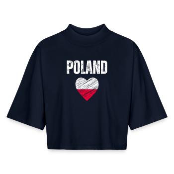 I love Poland, flag of Poland - Boxy Women's Recycled 1/2 Sleeved T-Shirt by Stanley/Stella - navy - Front - AI Model Female 172 light (172cm)