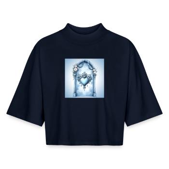 Cadre décoratif en forme de cœur de style baroque bleu - T-shirt femme coupe boxy recyclé manches mi-longues Stanley/Stella - marine - Devant - AI Model Female 172 light (172cm)