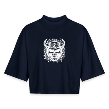 Quand la musique brûle au chant du crâne de moelle osseuse - T-shirt femme coupe boxy recyclé manches mi-longues Stanley/Stella - marine - Devant - AI Model Female 172 light (172cm)