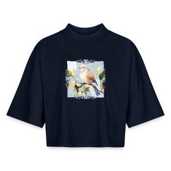Bunter Vogel im Aquarellstil - Boxy Frauen Recyceltes 1/2 Sleeved T-Shirt by Stanley/Stella - Navy - Vorne - AI Model Female 172 light (172cm)