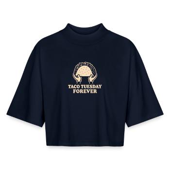 Taco Tuesday Forever – Lustiges Retro Food Design - Boxy Frauen Recyceltes 1/2 Sleeved T-Shirt by Stanley/Stella - Navy - Vorne - AI Model Female 172 light (172cm)