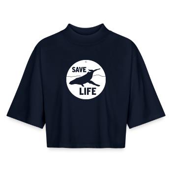 SAVE LIFE - Boxy Women's Recycled 1/2 Sleeved T-Shirt by Stanley/Stella - navy - Front - AI Model Female 172 light (172cm)
