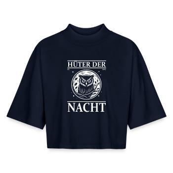 Eulen Design – Hüter der Nacht - Boxy Frauen Recyceltes 1/2 Sleeved T-Shirt by Stanley/Stella - Navy - Vorne - AI Model Female 172 light (172cm)