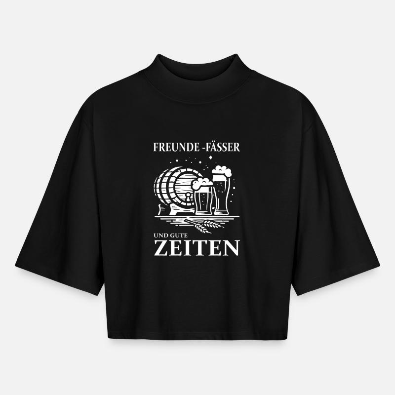 Amici, fusti e bei momenti – Beer Design - T-shirt donna boxy riciclata a maniche a mezza lunghezza di Stanley/Stella - nero