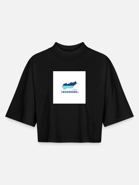 Lac de Constance paysage Logo Lakeshore - T-shirt femme coupe boxy recyclé manches mi-longues Stanley/Stella - noir
