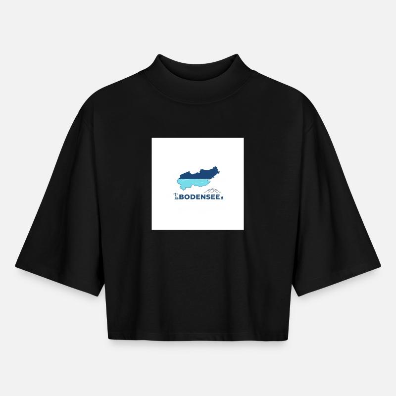 Bodensee Landschaftslogo Seeufer - Boxy Frauen Recyceltes 1/2 Sleeved T-Shirt by Stanley/Stella - Schwarz