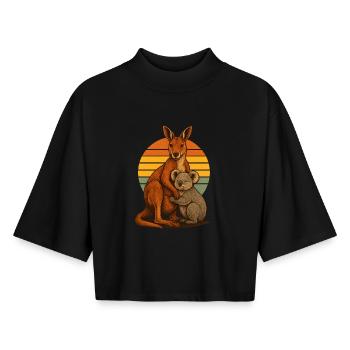 Känguru Koala Australische Freunde - Boxy Frauen Recyceltes 1/2 Sleeved T-Shirt by Stanley/Stella - Schwarz - Vorne - AI Model Female 172 light (172cm)