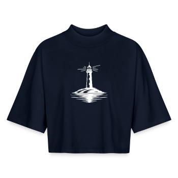 Lights on, storm out - Lighthouse Stories - Boxy Women's Recycled 1/2 Sleeved T-Shirt by Stanley/Stella - navy - Front - AI Model Female 172 light (172cm)