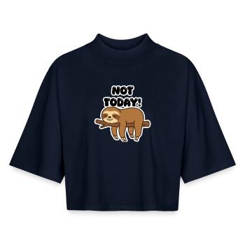 Süßer schlafender Faultier auf Ast – Lazy Day Cartoon - Boxy Frauen Recyceltes 1/2 Sleeved T-Shirt by Stanley/Stella - Navy - Vorne - AI Model Female 172 light (172cm)