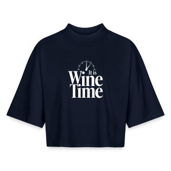 It is Wine Time Funny Wine Saying - Boxy Women's Recycled 1/2 Sleeved T-Shirt by Stanley/Stella - navy - Front - AI Model Female 172 light (172cm)