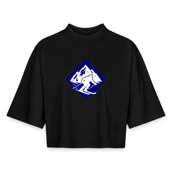 Ski Sport Silhouette Berge - Boxy Frauen Recyceltes 1/2 Sleeved T-Shirt by Stanley/Stella - Schwarz - Vorne - AI Model Female 172 light (172cm)