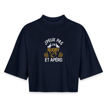 J'peux pas j'ai Rugby et Apéro - T-shirt femme coupe boxy recyclé manches mi-longues Stanley/Stella - marine - Devant - AI Model Female 172 light (172cm)
