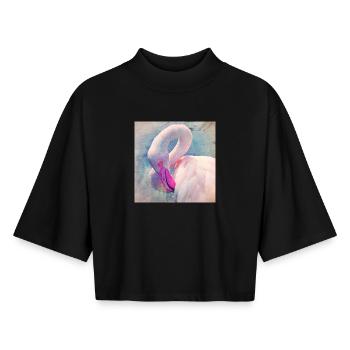 Flamant rose dans une lumière pastel - T-shirt femme coupe boxy recyclé manches mi-longues Stanley/Stella - noir - Devant - AI Model Female 172 light (172cm)