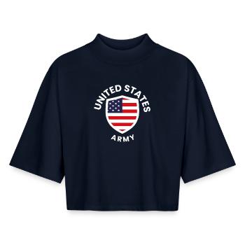 US Army Shield Flag Emblem - Boxy Women's Recycled 1/2 Sleeved T-Shirt by Stanley/Stella - navy - Front - AI Model Female 172 light (172cm)