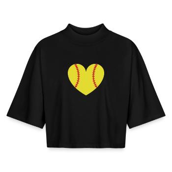 Softball heart - Boxy Women's Recycled 1/2 Sleeved T-Shirt by Stanley/Stella - black - Front - AI Model Female 172 light (172cm)