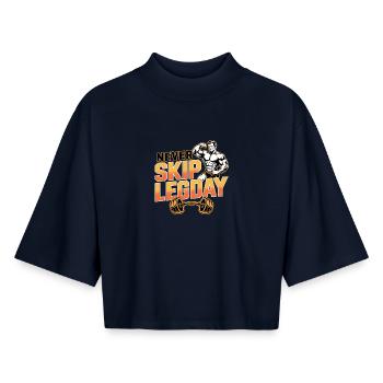 Never skip Leg Day - Deutsche Fitness Memes - Boxy Women's Recycled 1/2 Sleeved T-Shirt by Stanley/Stella - navy - Front - AI Model Female 172 light (172cm)