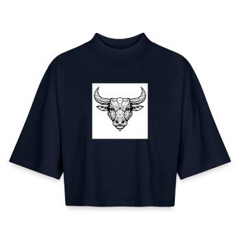 Geometric bull's head - Boxy Women's Recycled 1/2 Sleeved T-Shirt by Stanley/Stella - navy - Front - AI Model Female 172 light (172cm)