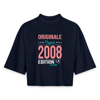 Original seit 2008 – 18. Geburtstag - Boxy Frauen Recyceltes 1/2 Sleeved T-Shirt by Stanley/Stella - Navy - Vorne - AI Model Female 172 light (172cm)