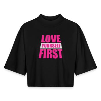 Love Yourself First Selbstliebe Selbstfürsorge - Boxy Frauen Recyceltes 1/2 Sleeved T-Shirt by Stanley/Stella - Schwarz - Vorne - AI Model Female 172 light (172cm)
