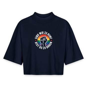 Sommes-nous trop colorés - T-shirt Antifa Pride - T-shirt femme coupe boxy recyclé manches mi-longues Stanley/Stella - marine - Devant - AI Model Female 172 light (172cm)