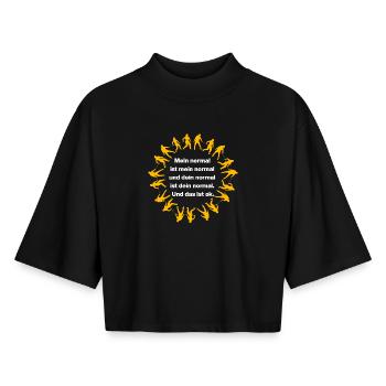 MON NORMAL EST MON NORMAL, LE TIEN VA BIEN ✌️ - T-shirt femme coupe boxy recyclé manches mi-longues Stanley/Stella - noir - Devant - AI Model Female 172 light (172cm)