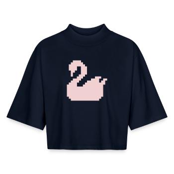 Silhouette rose Pixel Swan - T-shirt femme coupe boxy recyclé manches mi-longues Stanley/Stella - marine - Devant - AI Model Female 172 light (172cm)