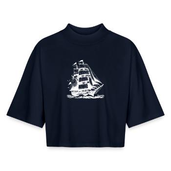 Large sailing ship Tall ship in stormy speed - Boxy Women's Recycled 1/2 Sleeved T-Shirt by Stanley/Stella - navy - Front - AI Model Female 172 light (172cm)