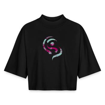 yoga_design_13 - Boxy Women's Recycled 1/2 Sleeved T-Shirt by Stanley/Stella - black - Front - AI Model Female 172 light (172cm)