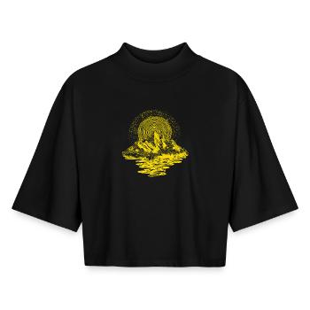 Sun wreath over mountain lake - Boxy Women's Recycled 1/2 Sleeved T-Shirt by Stanley/Stella - black - Front - AI Model Female 172 light (172cm)