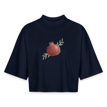 Aquarelle Grenade avec feuilles - T-shirt femme coupe boxy recyclé manches mi-longues Stanley/Stella - marine - Devant - AI Model Female 172 light (172cm)